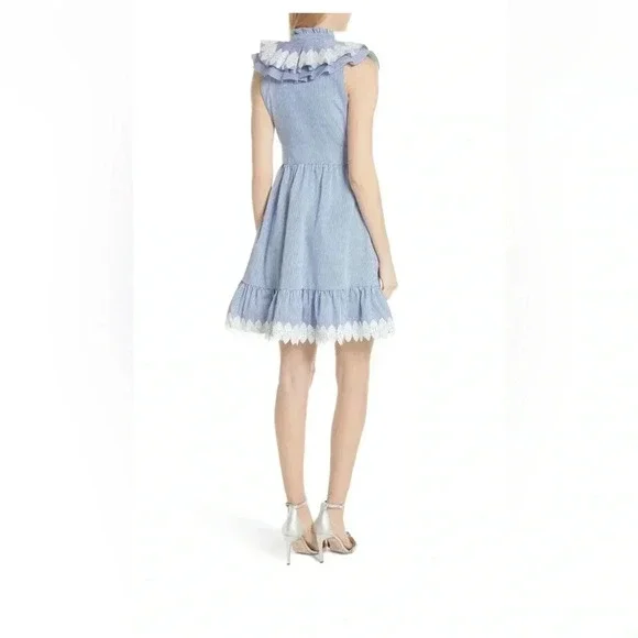 809 Ted Baker stripped blue white lace detail midi dress size 4 - Picture 3 of 14